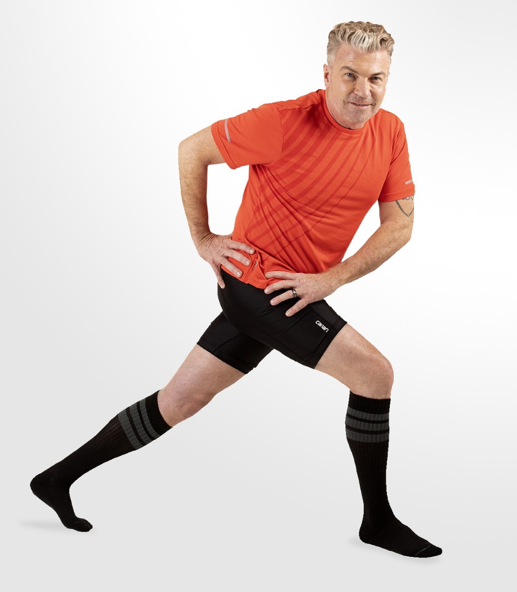 Man wearing compression socks